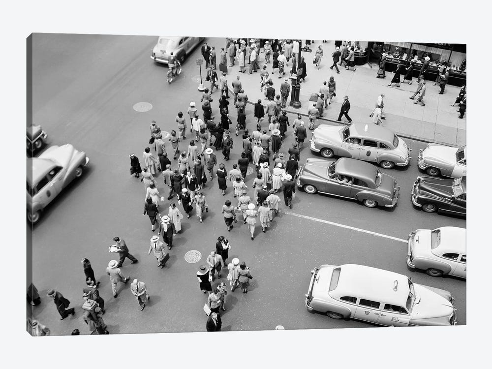 1950s New York City, NY 5th Avenue Overhead View Of Traffic And Pedestrians Crossing Street Rush Hour by Vintage Images 1-piece Canvas Art