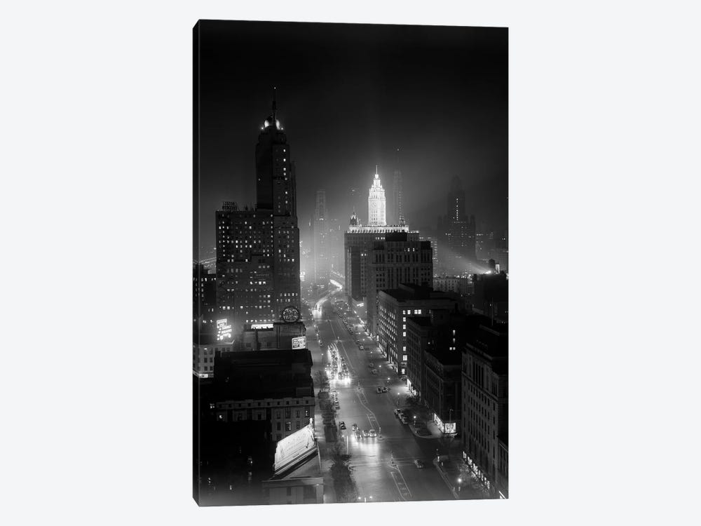 1950s Night Aerial Chicago Illinois Looking Down On Michigan Avenue by Vintage Images 1-piece Canvas Print