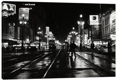 1950s Night Scene Canal Street New Orleans Louisiana USA Canvas Art Print - Vintage Images