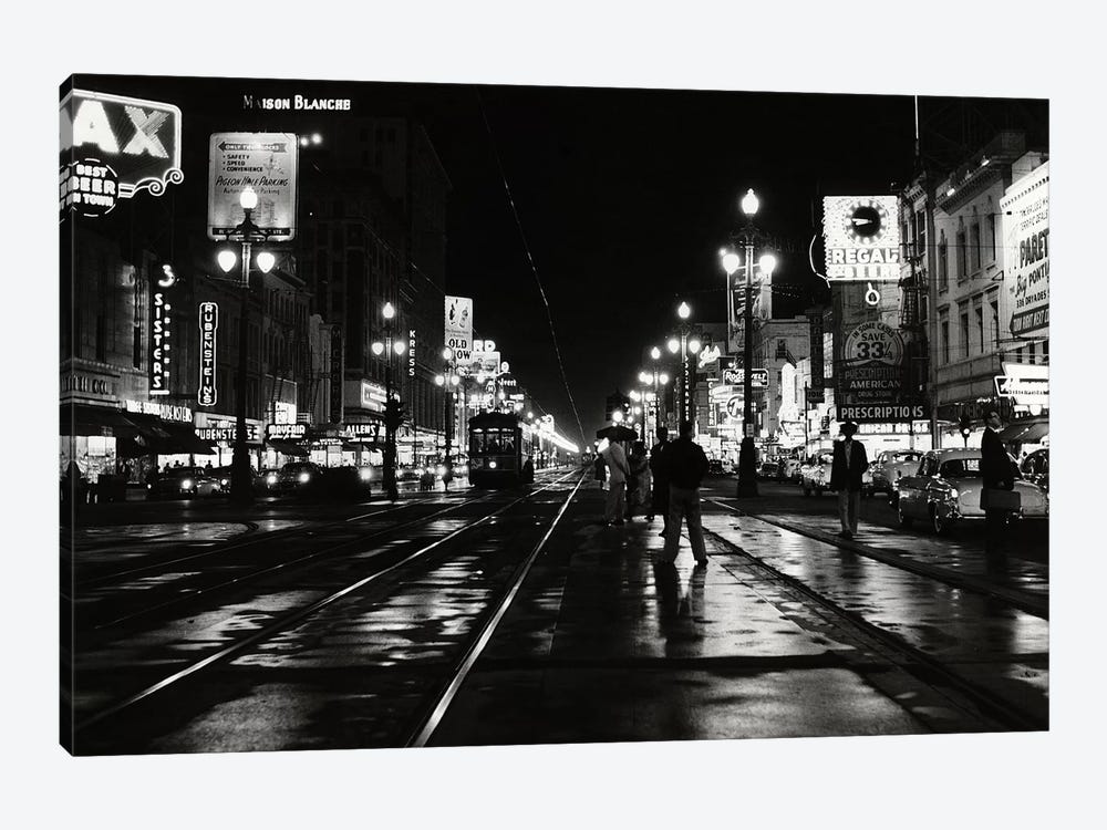 1950s Night Scene Canal Street New Orleans Louisiana USA by Vintage Images 1-piece Canvas Wall Art