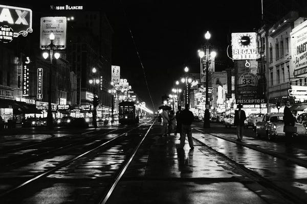 Louisiana: 1950s Night Scene Canal Street New Orleans Louisiana USA by Vintage Images