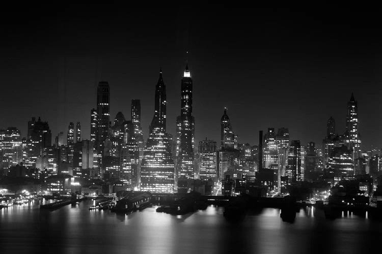 1950s Night Skyline Empire State Building Above Hudson River Midtown Manhattan New York City USA