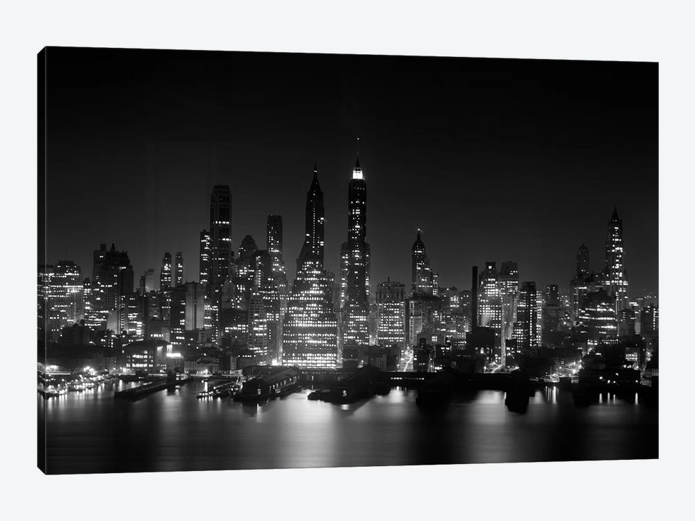 1950s Night Skyline Empire State Building Above Hudson River Midtown Manhattan New York City USA by Vintage Images 1-piece Canvas Print