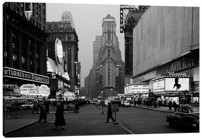 1950s Night Times Square Looking South From Duffy Square To NY Times Building Movie Marquees New York City NY USA Canvas Art Print - Times Square