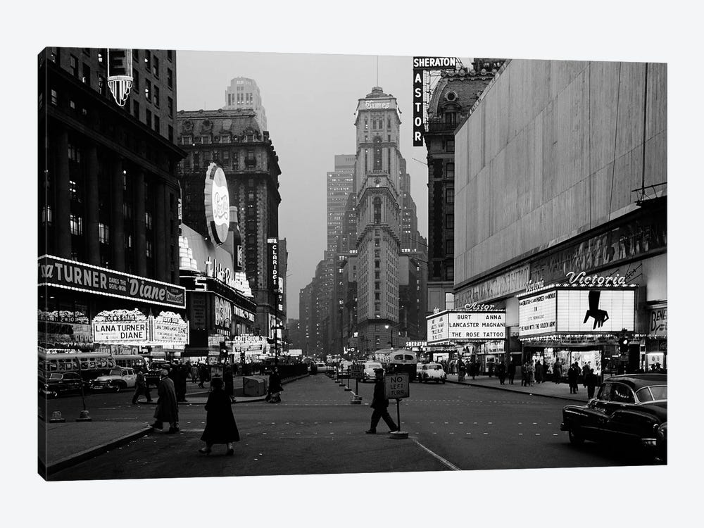 1950s Night Times Square Looking South From Duffy Square To NY Times Building Movie Marquees New York City NY USA by Vintage Images 1-piece Canvas Print