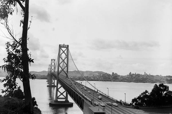 Golden Gate Bridge: 1950s Oakland Bay Bridge San Francisco California by Vintage Images