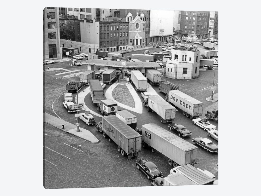 1950s Overhead Of Traffic Congestion At Entrance To Holland Tunnel In New York City USA by Vintage Images 1-piece Canvas Print