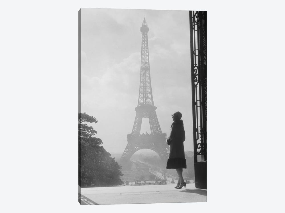 1920s Anonymous Silhouetted Woman Standing In Profile In The Trocadero Across The Seine From The Eiffel Tower Paris France by Vintage Images 1-piece Art Print
