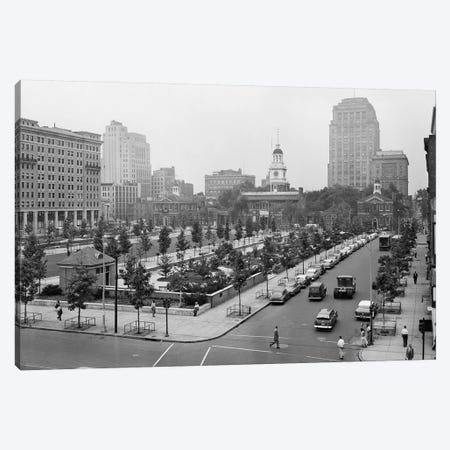 1950s Philadelphia PA USA Looking Southeast At Historic Independence Hall Building And Mall Canvas Print #VTG332} by Vintage Images Canvas Wall Art