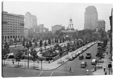 1950s Philadelphia PA USA Looking Southeast At Historic Independence Hall Building And Mall Canvas Art Print - Philadelphia Art