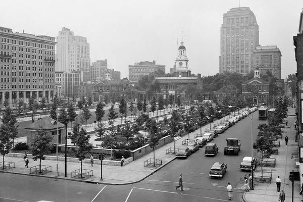 Pennsylvania: 1950s Philadelphia PA USA Looking Southeast At Historic Independence Hall Building And Mall by Vintage Images