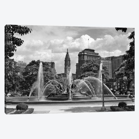 1950s Philadelphia PA USA Looking Southeast Past Swann Fountain At Logan Circle To City Hall Tower Canvas Print #VTG333} by Vintage Images Canvas Art