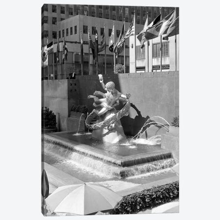 1950s Rockefeller Center Prometheus Fountain By Paul Manship And United Nations Flags New York City NY USA Canvas Print #VTG336} by Vintage Images Art Print