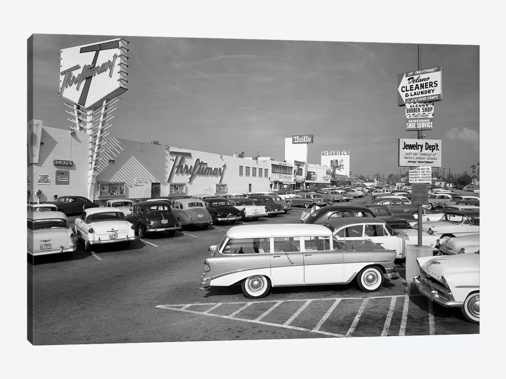 1950s Shopping Center Parking Lot by Vintage Images 1-piece Canvas Wall Art