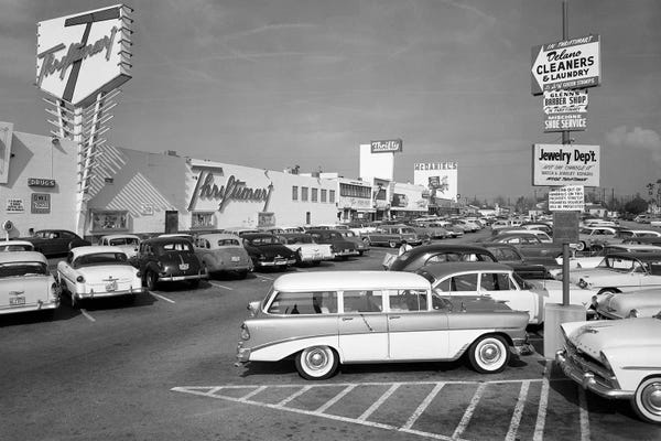 Vintage & Retro Photography: 1950s Shopping Center Parking Lot by Vintage Images