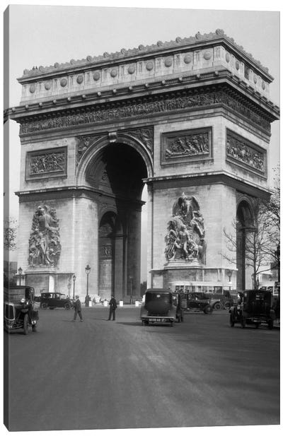 1920s Arc De Triomphe With Cars Paris France Canvas Art Print - Monument Art