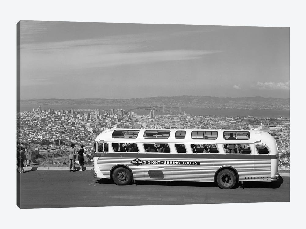 1950s Sightseeing Tour Bus Parked At Twin Peaks For View Of San Francisco And Bay Area California USA by Vintage Images 1-piece Canvas Wall Art