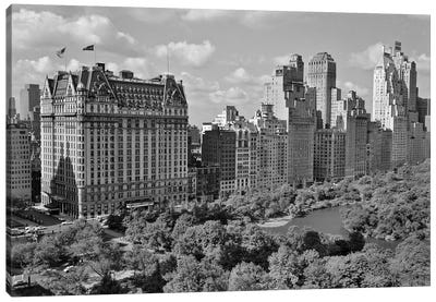1950s Skyline Of New York City Manhattan 57Th Street Along Central Park Plaza Hotel Canvas Art Print - Vintage & Retro Photography