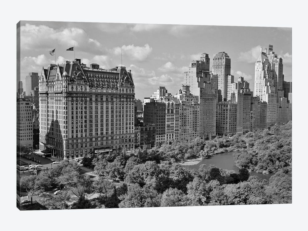 1950s Skyline Of New York City Manhattan 57Th Street Along Central Park Plaza Hotel by Vintage Images 1-piece Canvas Print