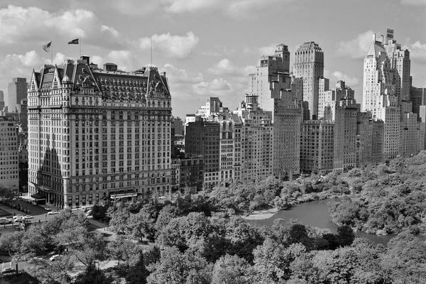 Central Park: 1950s Skyline Of New York City Manhattan 57Th Street Along Central Park Plaza Hotel by Vintage Images