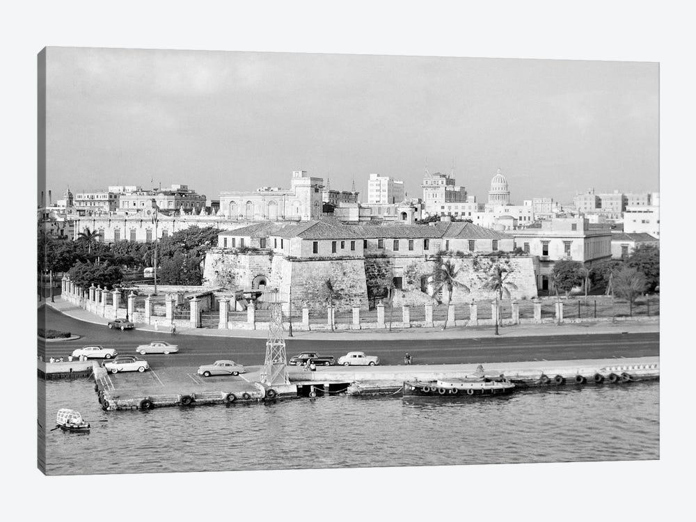 1950s Skyline View Of Castillo de la Real Fuerza In Foreground And Capitol Dome In Distance Havana Cuba by Vintage Images 1-piece Canvas Art