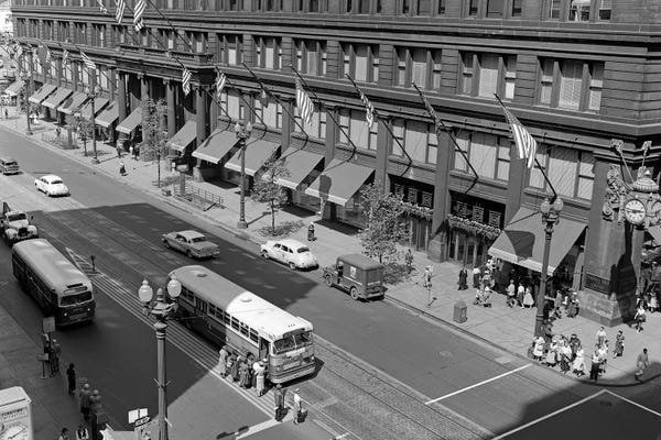 Illinois: 1950s State Street Marshall Fields Department Store Exterior Chicago Il USA by Vintage Images