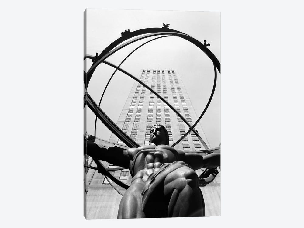 1950s Statue Of Atlas At Rockefeller Center Midtown Manhattan USA by Vintage Images 1-piece Canvas Wall Art