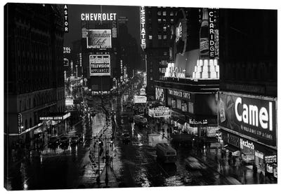 1950s Times Square Night From Times Building Up To Duffy Square Neon Signs Broadway Great White Way Canvas Art Print - Vintage Images