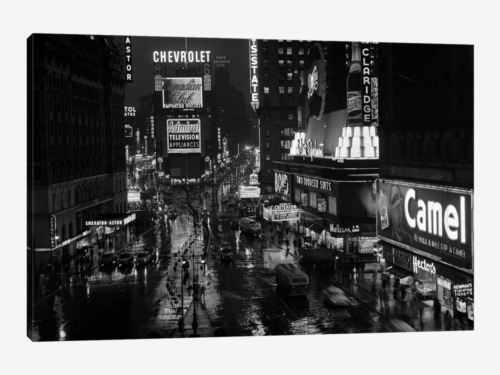 1950s Times Square Night From Times Building Up To Duffy Square Neon Signs Broadway Great White Way by Vintage Images 1-piece Canvas Wall Art