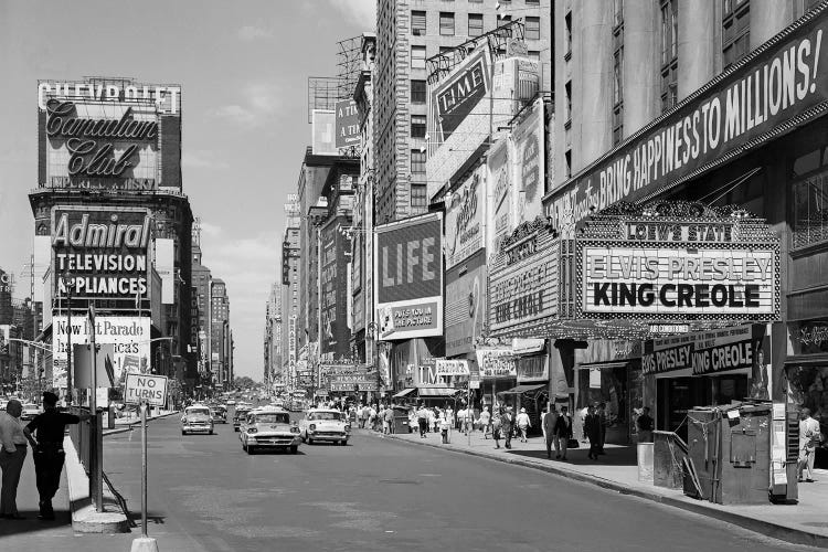 1950s Times Square View North Up 7th Ave At 45th St King Creole Starring Elvis Presley On Lowes State Theatre Marquee NYC USA