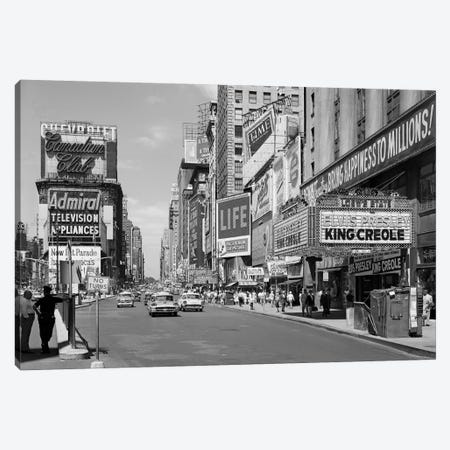 1950s Times Square View North Up 7th Ave At 45th St King Creole Starring Elvis Presley On Lowes State Theatre Marquee NYC USA Canvas Print #VTG358} by Vintage Images Canvas Wall Art