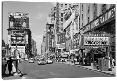 1950s Times Square View North Up 7th Ave At 45th St King Creole Starring Elvis Presley On Lowes State Theatre Marquee NYC USA Canvas Art Print - Vintage Images