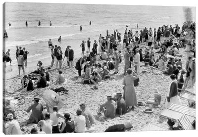 1920s Crowd Of People Some Fully Clothed Others In Bathing Suits On Palm Beach In Florida USA Canvas Art Print - Vintage Images