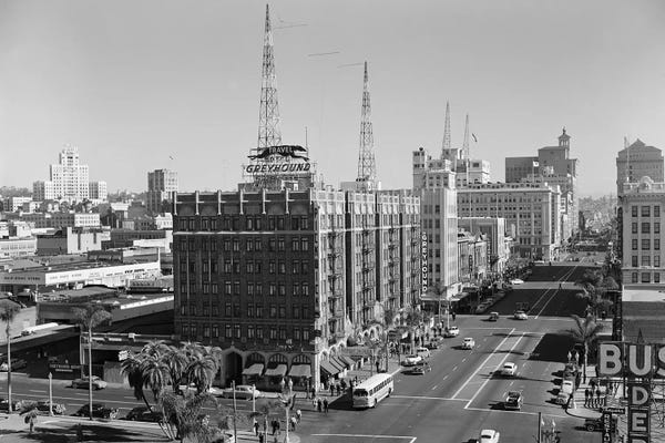 San Diego: 1950s View Of Downtown And Greyhound Bus Station San Diego Ca USA by Vintage Images