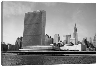 1950s View Of United Nations Building And New York City Skyline From East River New York USA Canvas Art Print - Vintage Images