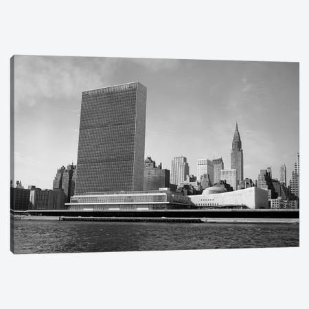1950s View Of United Nations Building And New York City Skyline From East River New York USA Canvas Print #VTG364} by Vintage Images Canvas Wall Art