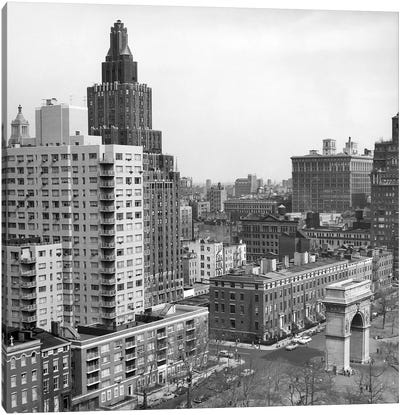 1950s View Washington Square North With Arch Fifth Avenue Buildings Number 1 & 2 Of Washington Square Park New York City NYC USA Canvas Art Print - Vintage Images