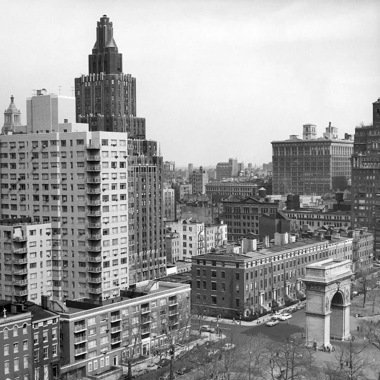 1950s View Washington Square North With Arch Fifth Avenue Buildings Number 1 & 2 Of Washington Square Park New York City NYC USA