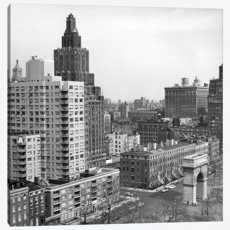 1950s View Washington Square North With Arch Fifth Avenue Buildings Number 1 & 2 Of Washington Square Park New York City NYC USA Canvas Print #VTG365} by Vintage Images Canvas Artwork
