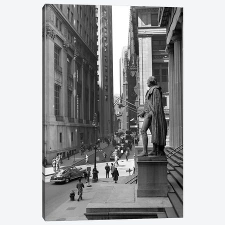 1950s Wall Street From Steps Of Federal Hall National Memorial Looking Towards Trinity Church In New York City USA Canvas Print #VTG366} by Vintage Images Canvas Art