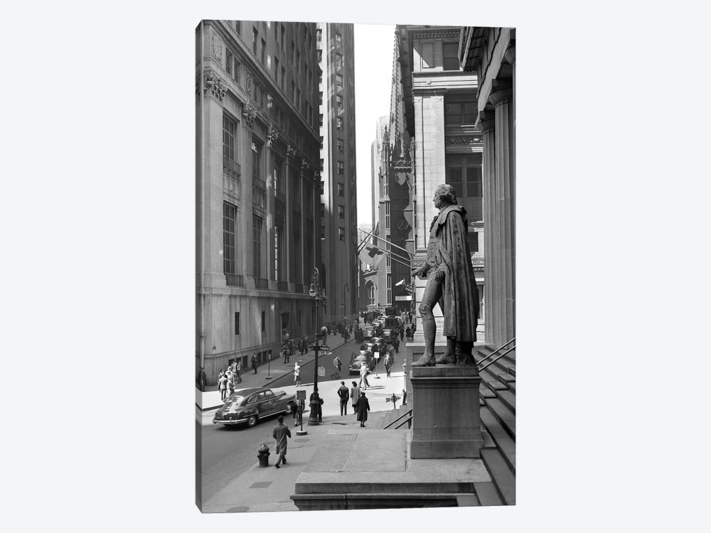1950s Wall Street From Steps Of Federal Hall National Memorial Looking Towards Trinity Church In New York City USA by Vintage Images 1-piece Canvas Wall Art