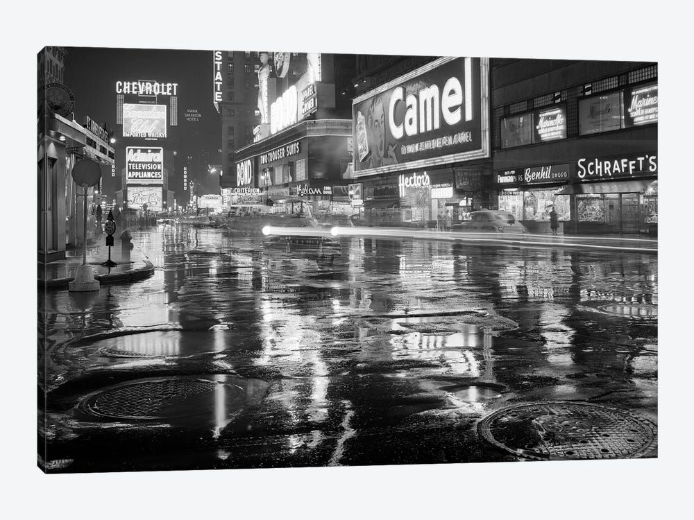 1950s Wet Rainy Streets Of Times Square At Night Neon Signs Advertising New York City NY USA by Vintage Images 1-piece Art Print