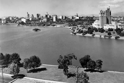 1950s With Lake Merritt In Foreground Skyline View Of Oakland California USA by Vintage Images framed wall art
