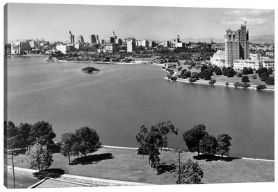 1950s With Lake Merritt In Foreground Skyline View Of Oakland California USA Canvas Art Print - Oakland Art