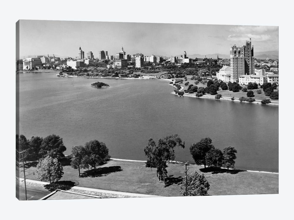 1950s With Lake Merritt In Foreground Skyline View Of Oakland California USA by Vintage Images 1-piece Canvas Art