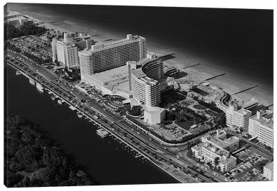1950s-1960s Aerial View Fontainebleau Hotel Miami Beach Florida USA Canvas Art Print - Florida Art