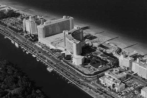 Miami Beach: 1950s-1960s Aerial View Fontainebleau Hotel Miami Beach Florida USA by Vintage Images