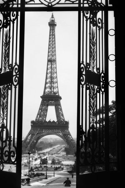 Towers: 1920s Eiffel Tower Built 1889 Seen From Trocadero Wrought Iron Doors Paris France by Vintage Images