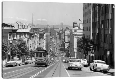 1950s-1960s Cable Car In San Francisco California USA Canvas Art Print - Vintage & Retro Photography