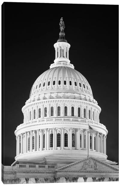 1950s-1960s Dome Of The Capitol Building At Night Washington Dc USA Canvas Art Print - Washington D.C. Art